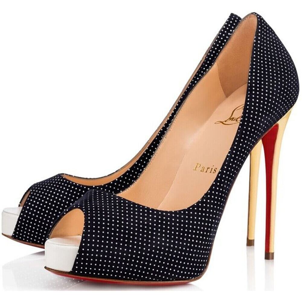 Christian Louboutin NIB New Very Prive Peep Toe Stiletto Heel Pumps 39.5 Navy